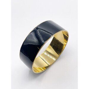 J.Crew Gold Tone Black Enamel Chunky 1” Wide Statement Bangle Bracelet